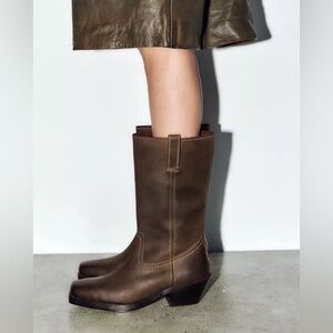 Zara LEATHER BIKER BOOTS. Brown. Sizes 6.5, 7.5. New with Tags.